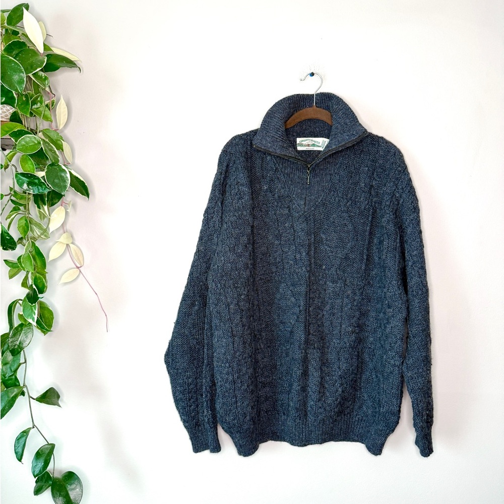 Arancrafts Ireland wool quarter zip sweater charcoal grey men XL